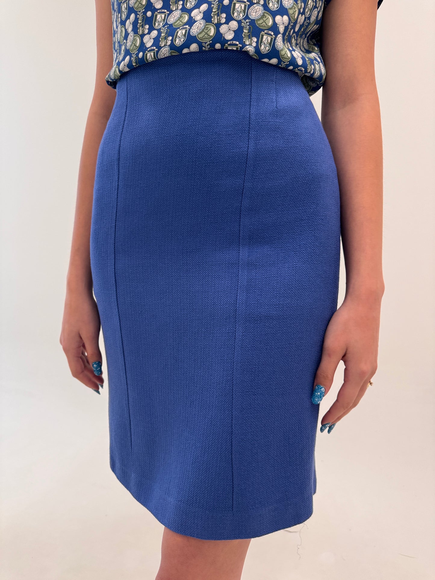 Fustă din pânză luxury Luisa Spagnoli din pânză de in cornflower blue