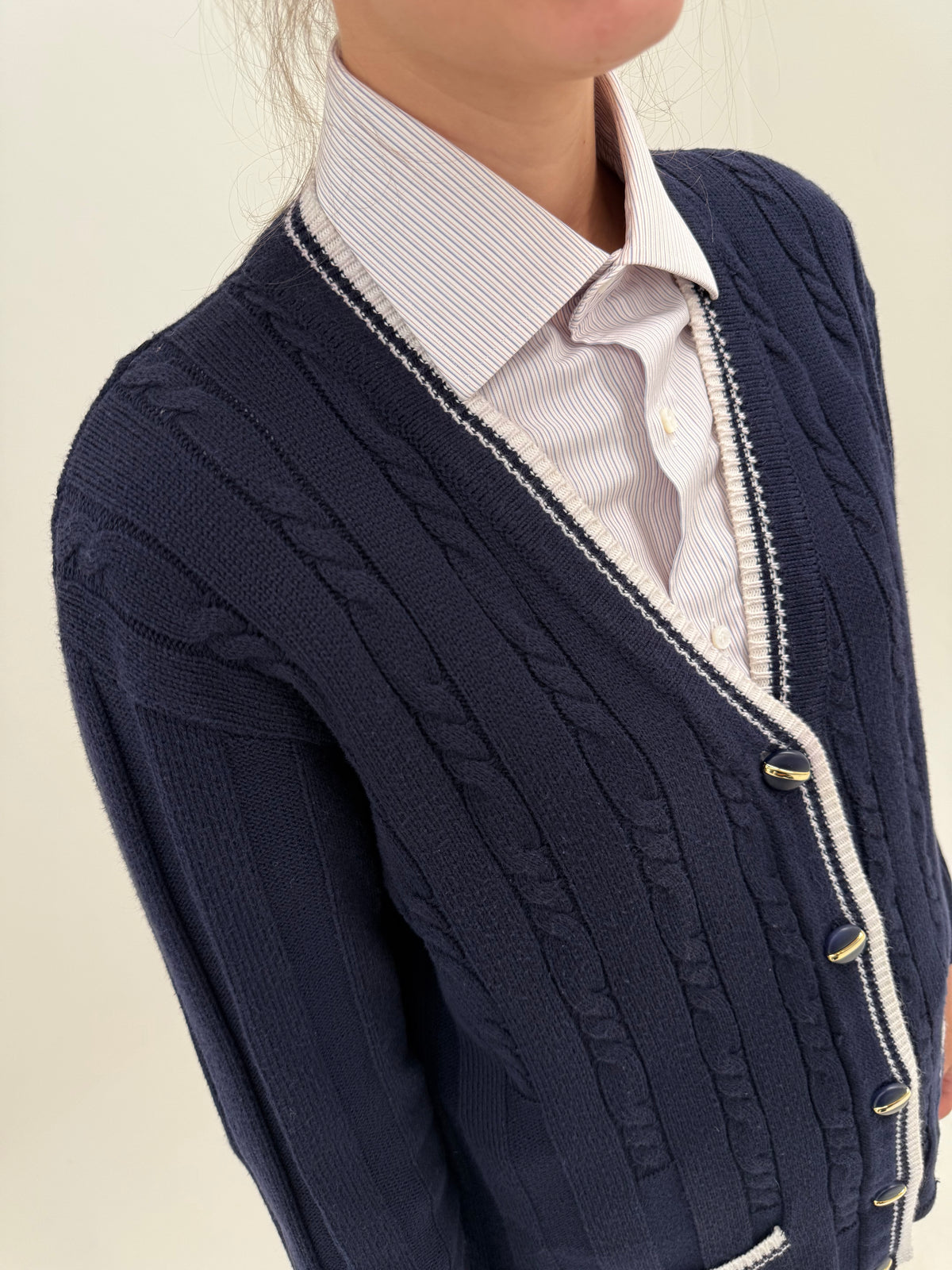 Cardigan clasic italian cu torsade din bumbac excepțional de gramaj mare
