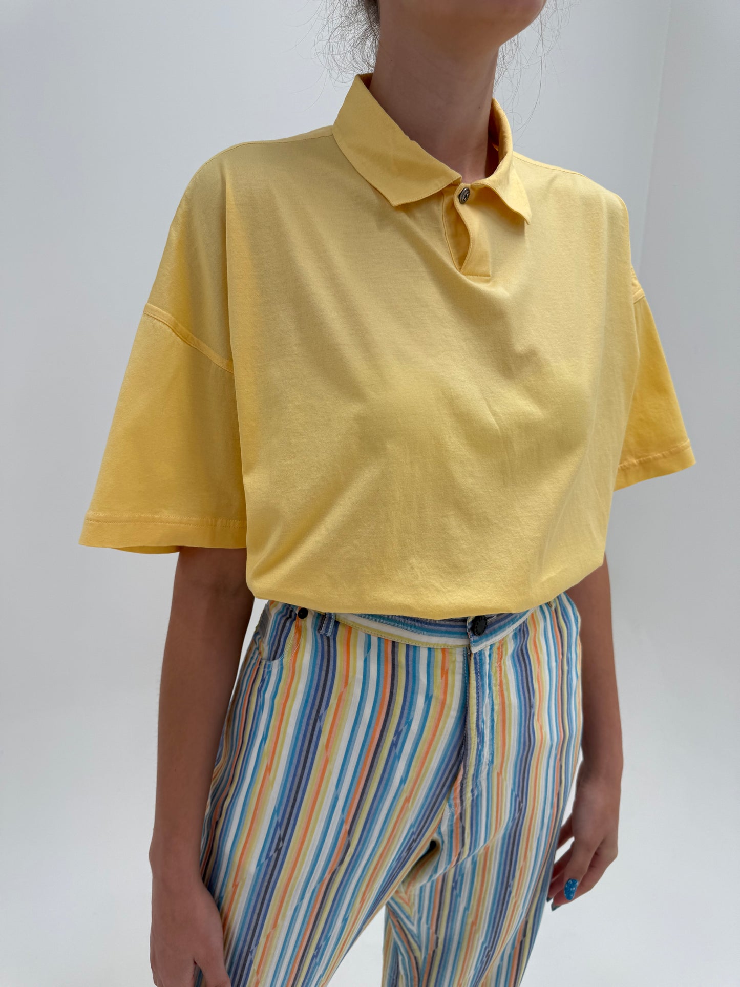 Top vintage Versace butter yellow din bumbac excepțional Filo di Scozia ușor satinat