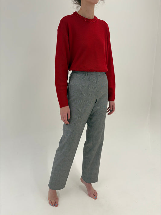 Pantaloni luxury Escada tall din lana extrafina în carouri alb negru