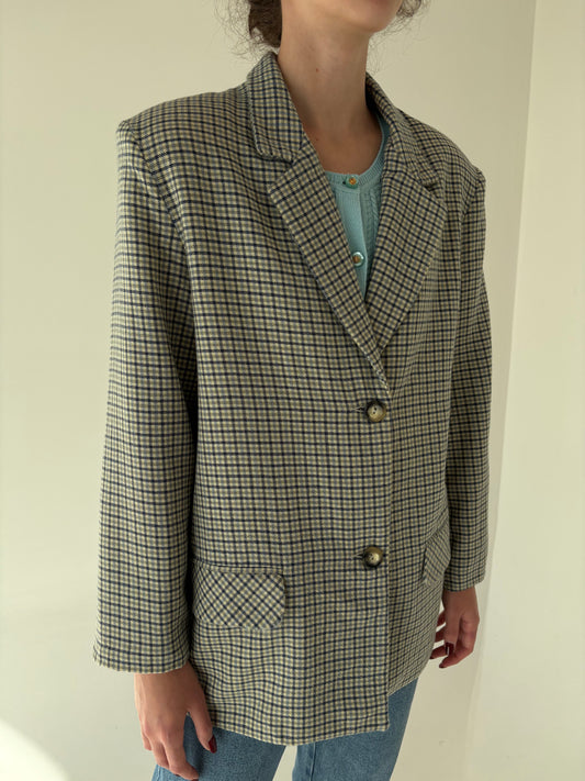 Sacou camel italian în carouri baby Blue și Navy din lana extrafina