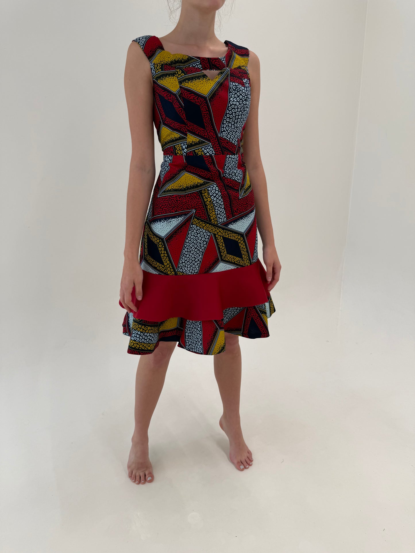 Rochie din pânză de bumbac cu print manual geometric în culori superbe