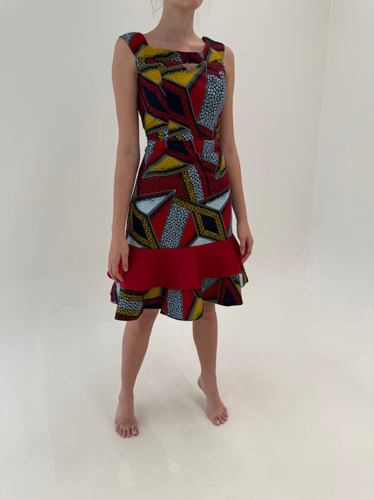 Rochie din pânză de bumbac cu print manual geometric în culori superbe