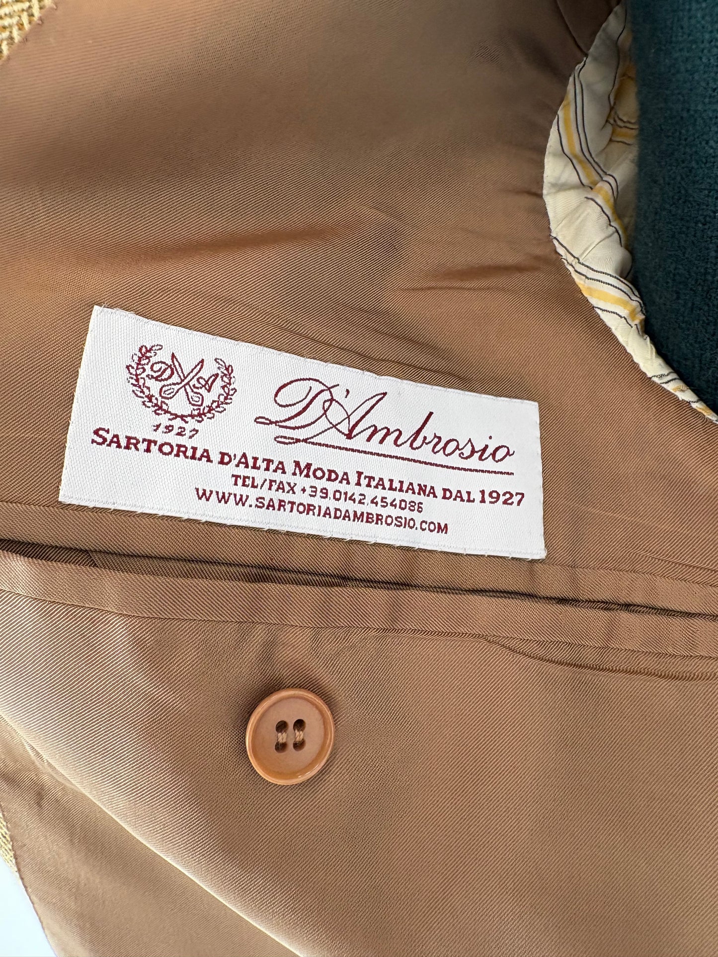 Sacou italian couture camel din stofă de lana și cașmir herringbone