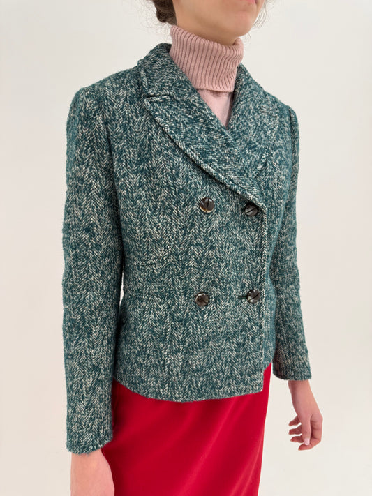 Sacou gros din tweed de brand premium italian Camel și forest green