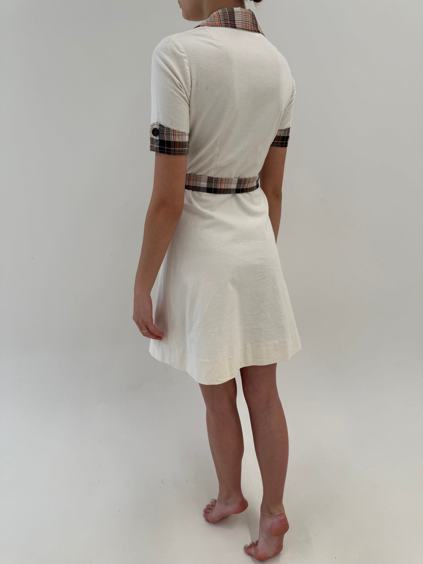 Rochie Old vintage din pânză de in cu talie marcată reglabilă
