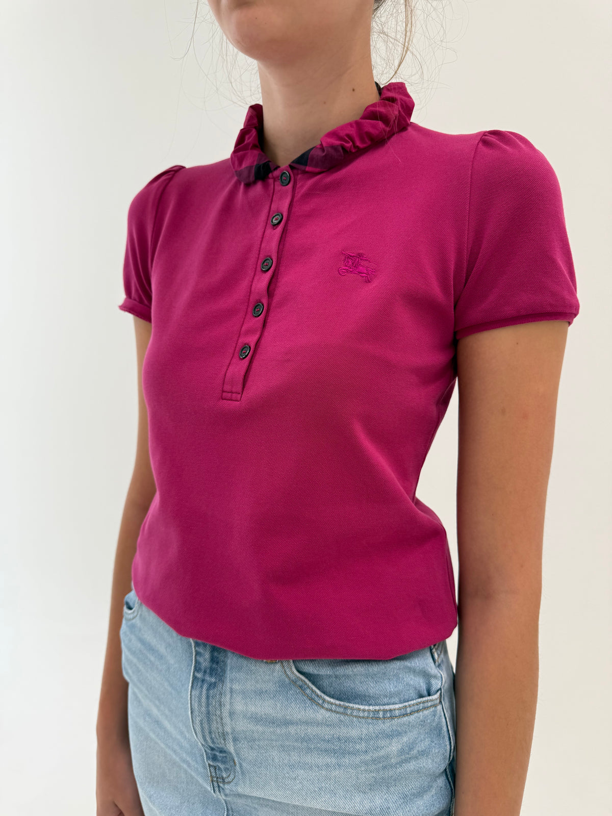 Top Burberry polo magenta din bumbac pique feminin