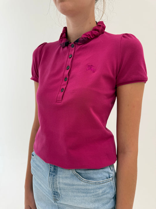 Top Burberry polo magenta din bumbac pique feminin