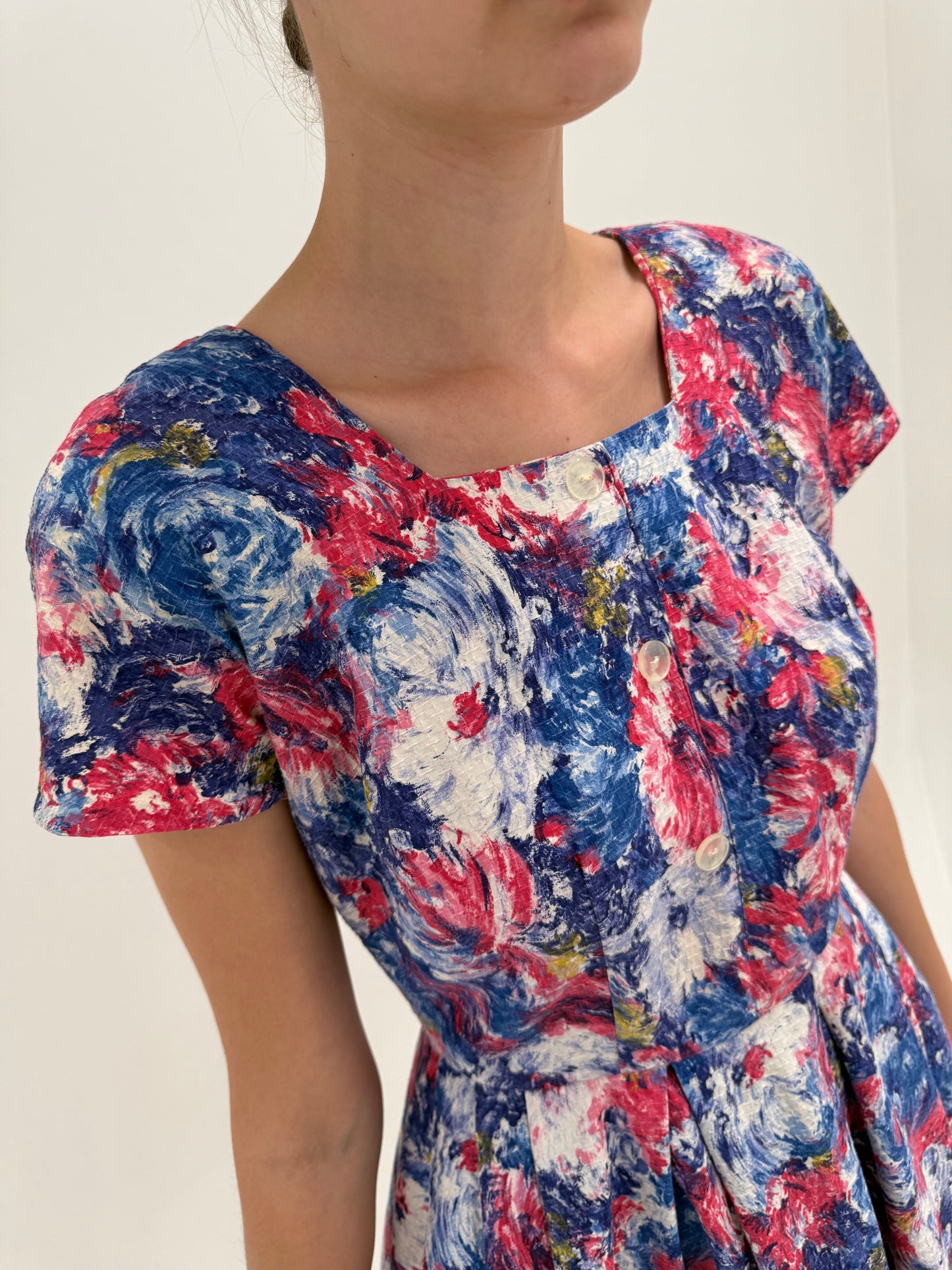 Rochie old vintage de colecție anii 50 din brocart de bumbac moale de vară de excepție