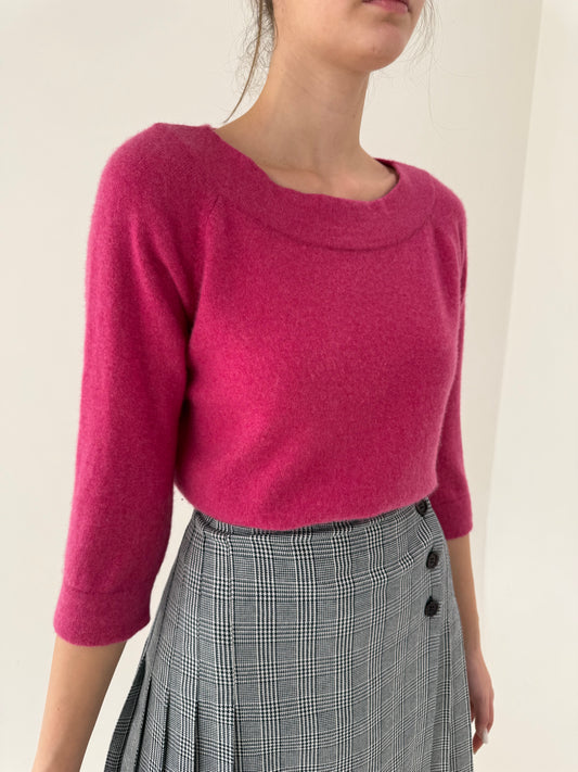 Pulover din cașmir cu mânecă 3/4 si decolteu bărcuță