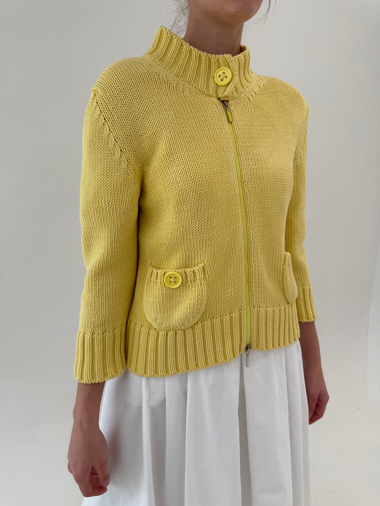 Full zip Marella by Max Mara butter yellow din bumbac de gramaj mare