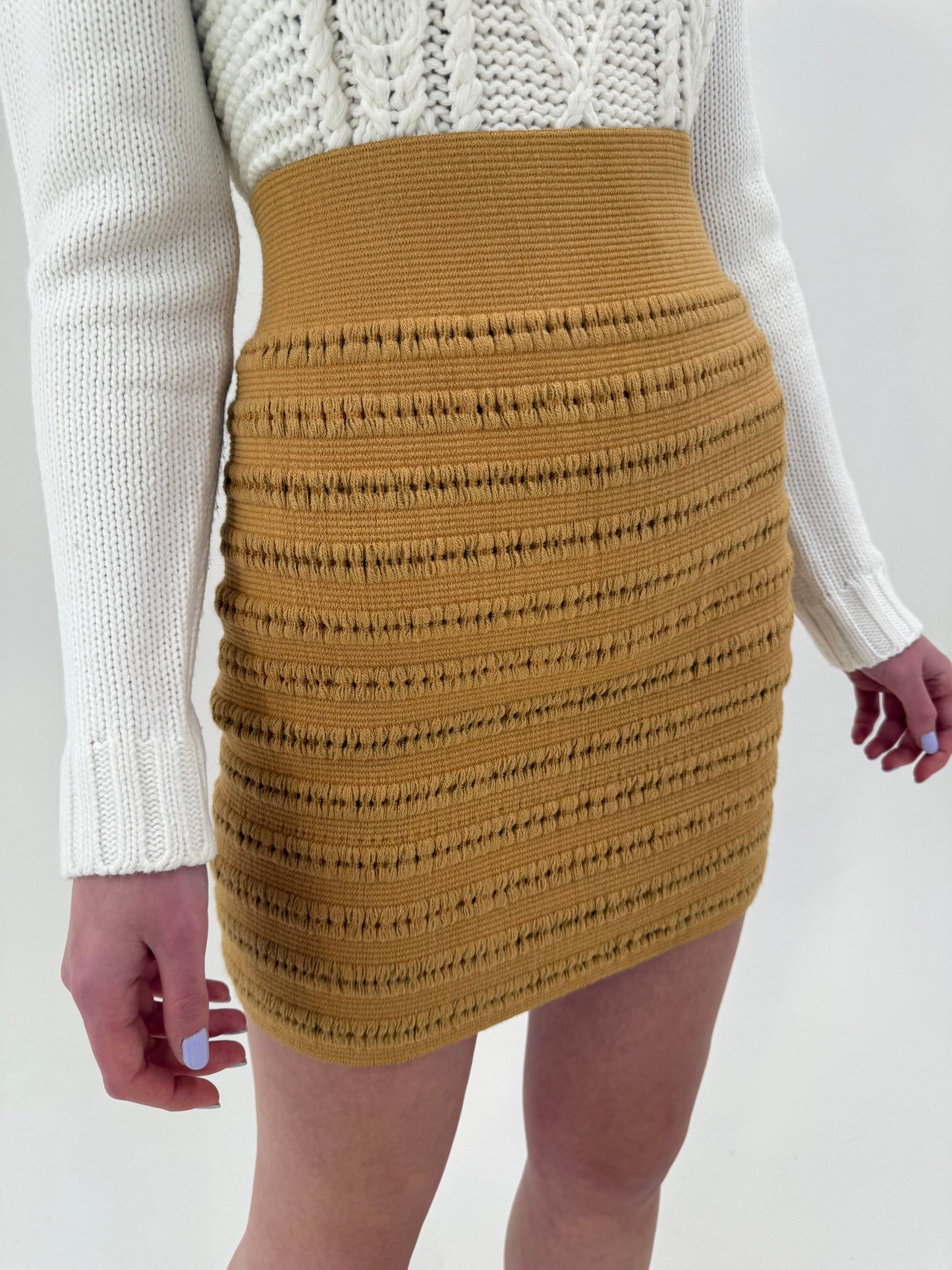 Fustă camel tip bandaj gros cu 2 fete ultra modelator și talie ultra înaltă