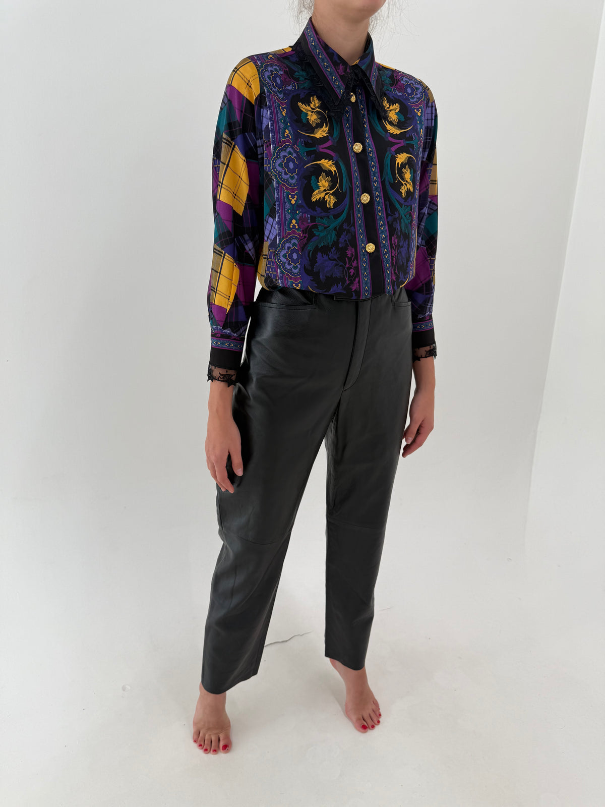 Pantaloni din piele naturală extra moale cu talie ultra înaltă straight leg