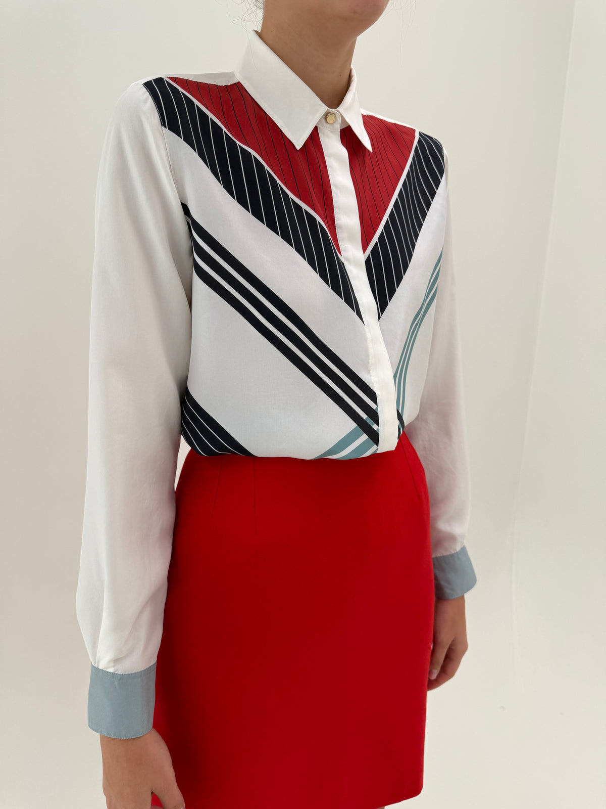Cămașa Max Mara din mătase naturală cu print geometric în dungi