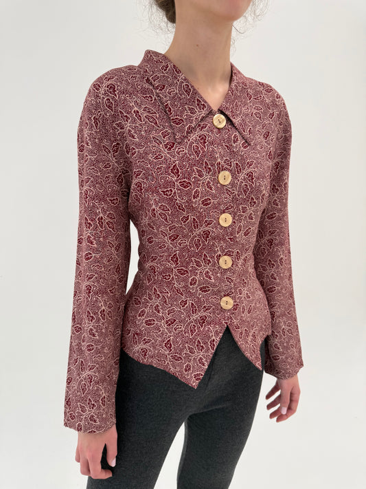 Cămașa cambrata burgundy vintage cu eline delicat camel