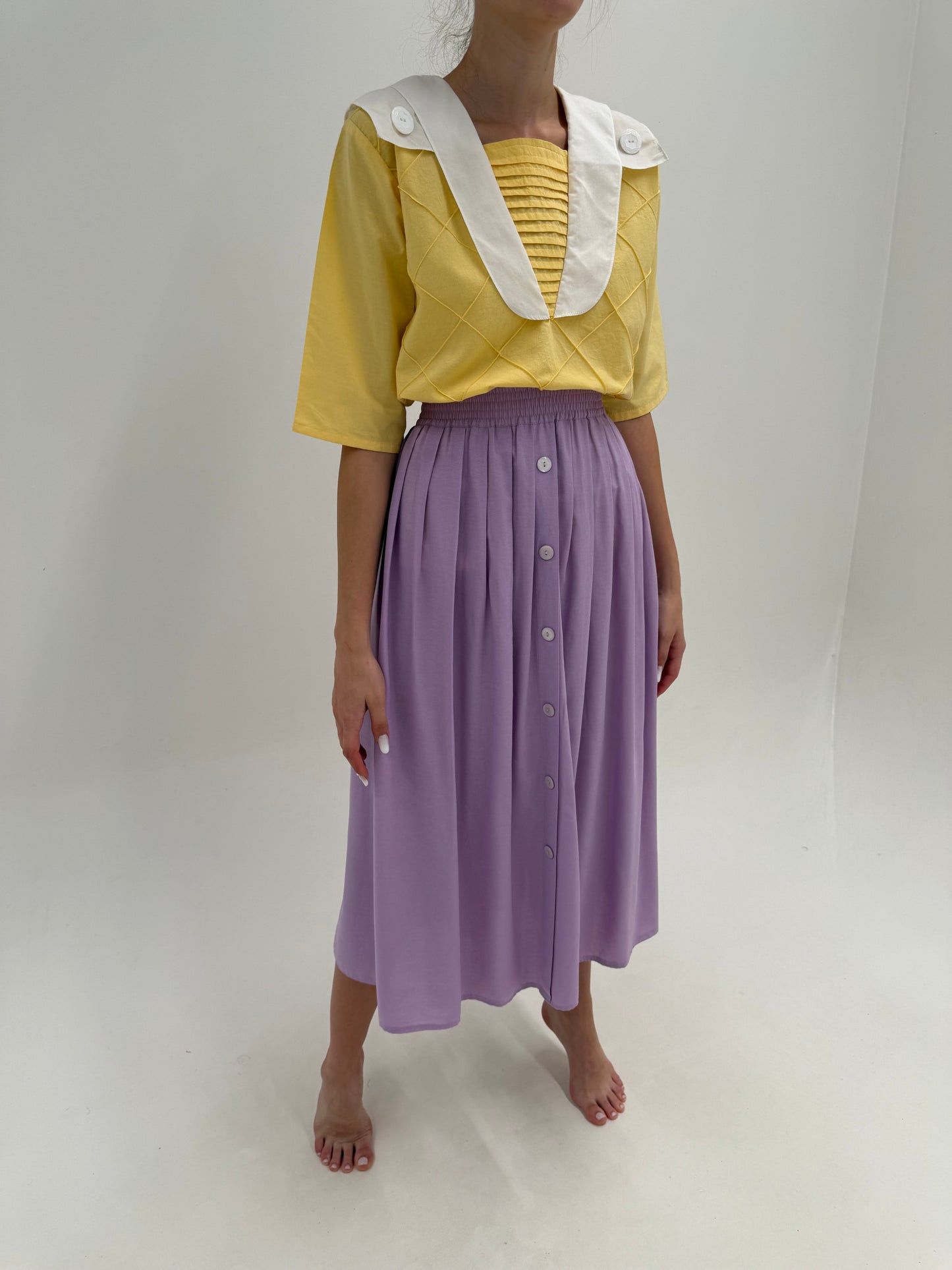 Fustă vintage maxi lavandă cu talie ultra înaltă marcată elastică