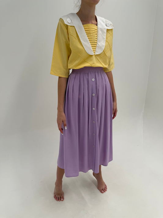 Fustă vintage maxi lavandă cu talie ultra înaltă marcată elastică