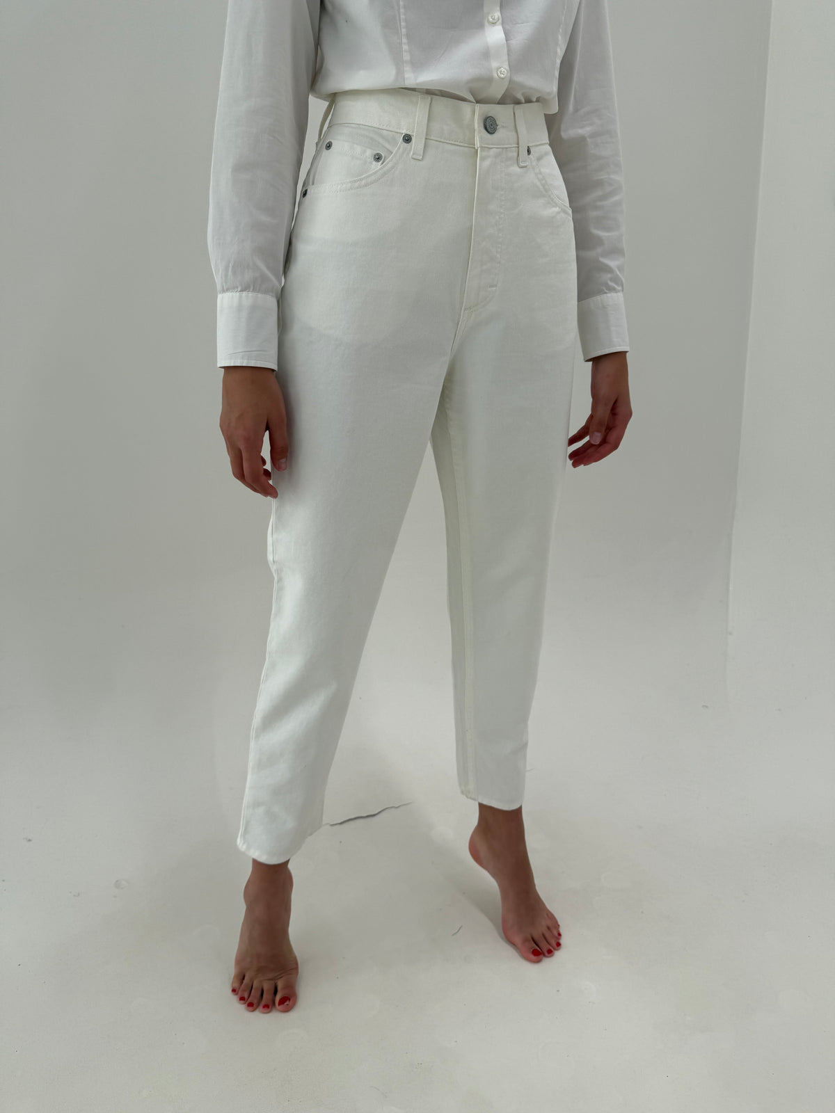 Jeans vintage din bumbac gros mom fit cu talie ultra înaltă