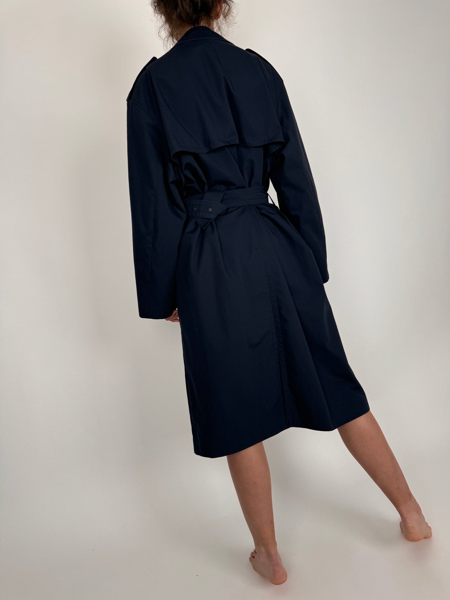 Trench vintage Navy blue cu talie reglabilă