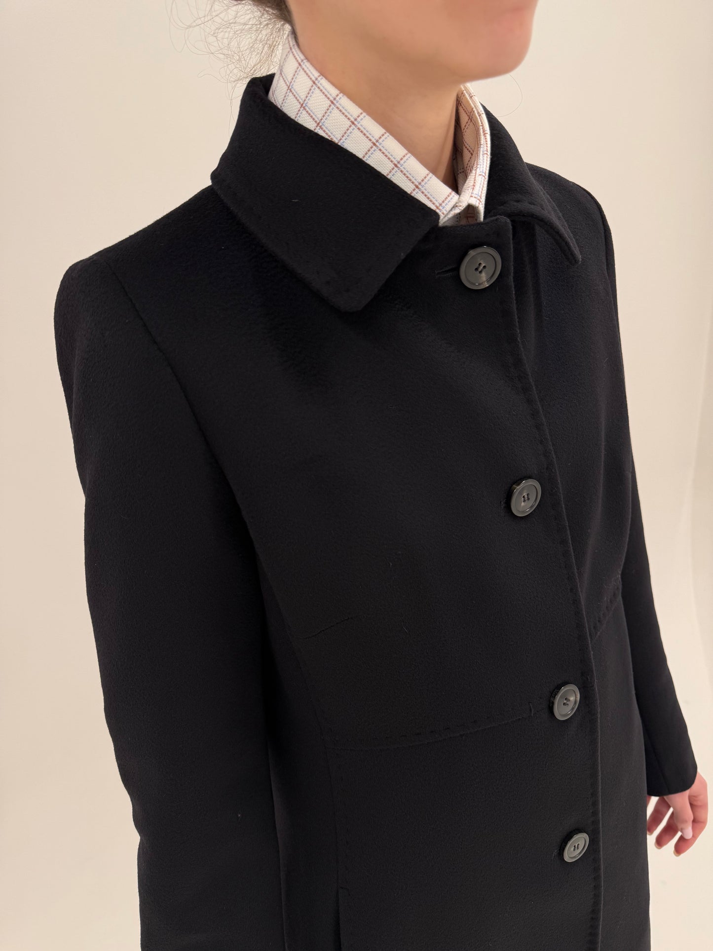 Palton negru Max Mara din stofă de lana extrafina pura certificată