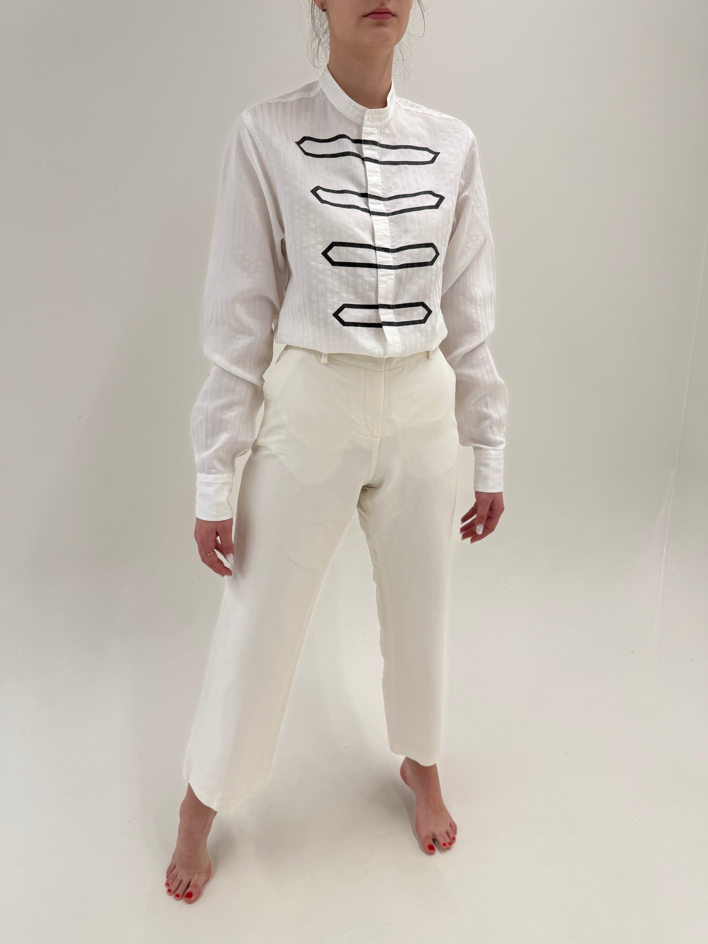 Pantaloni butter white lucury Iceberg cu talie ultra înaltă