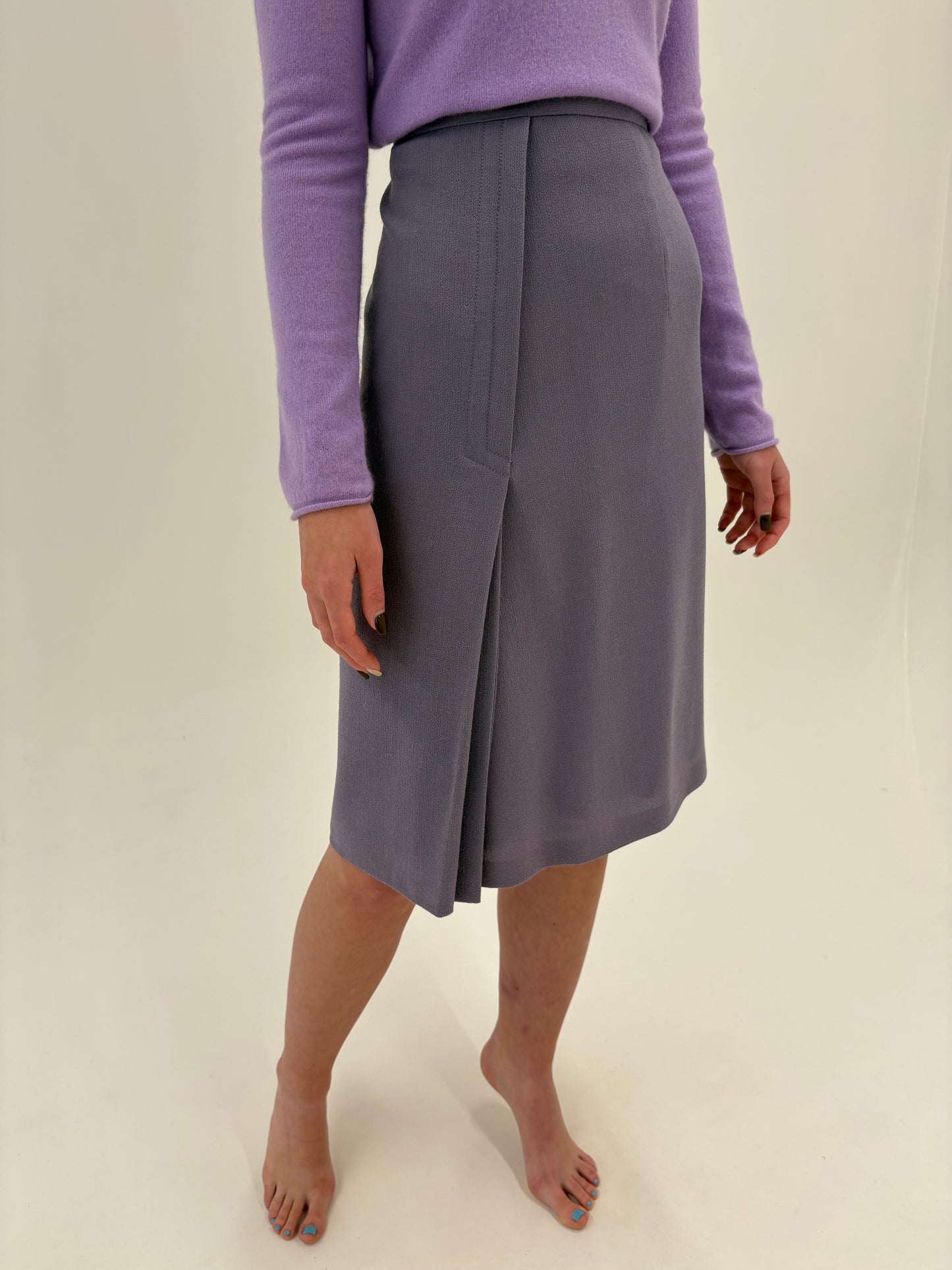 Set old vintage couture anii 70 din creppe de lana extrafina dusty lavender