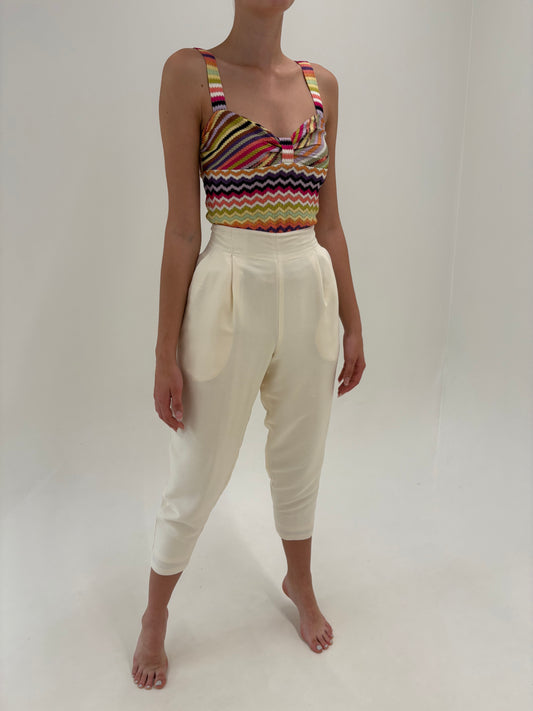 Pantaloni Gucci petite din mătase naturală butter white cu talie ultra înaltă
