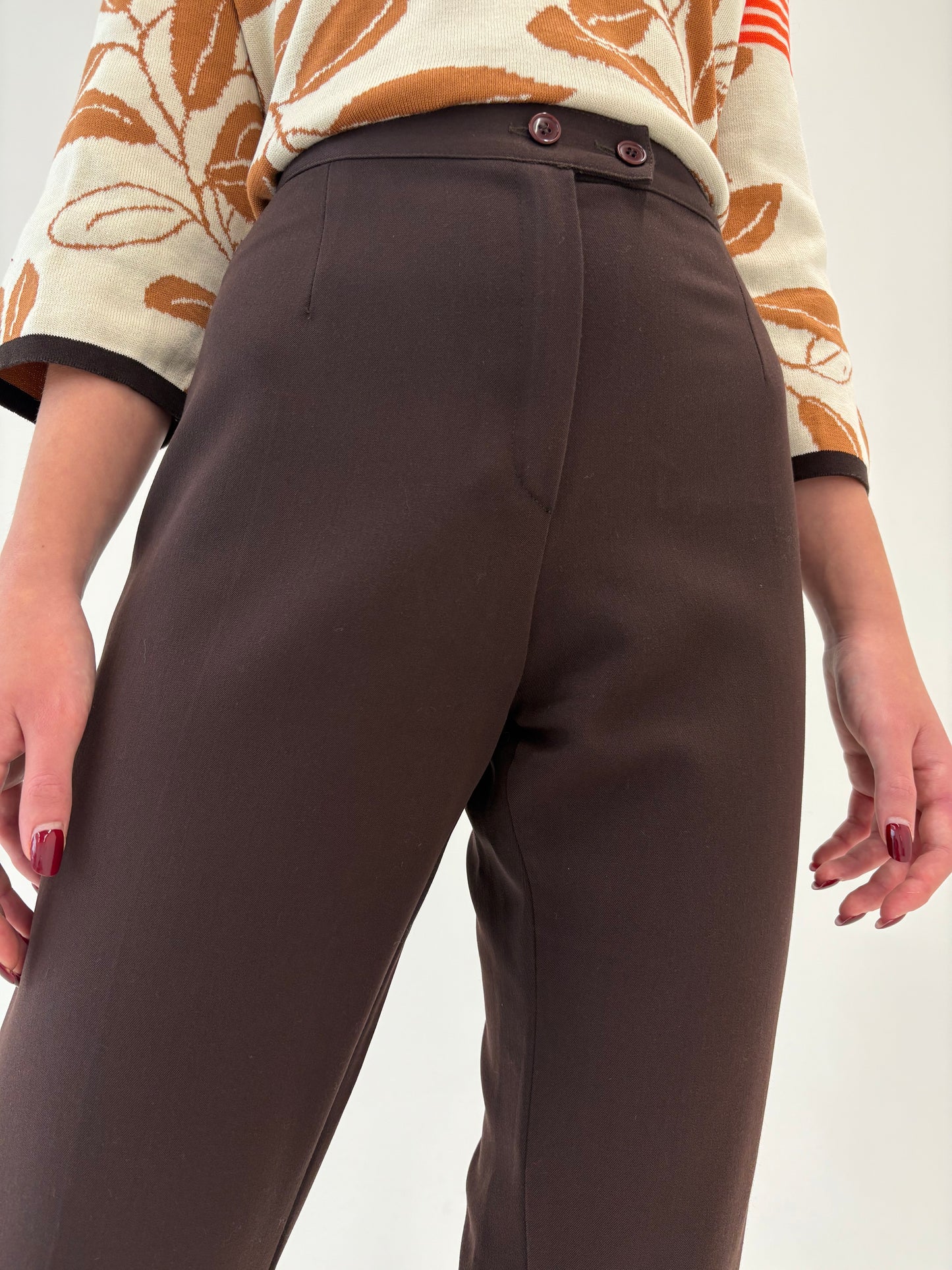 Pantaloni petite chocolate brown din twill din mix de lana extrafina