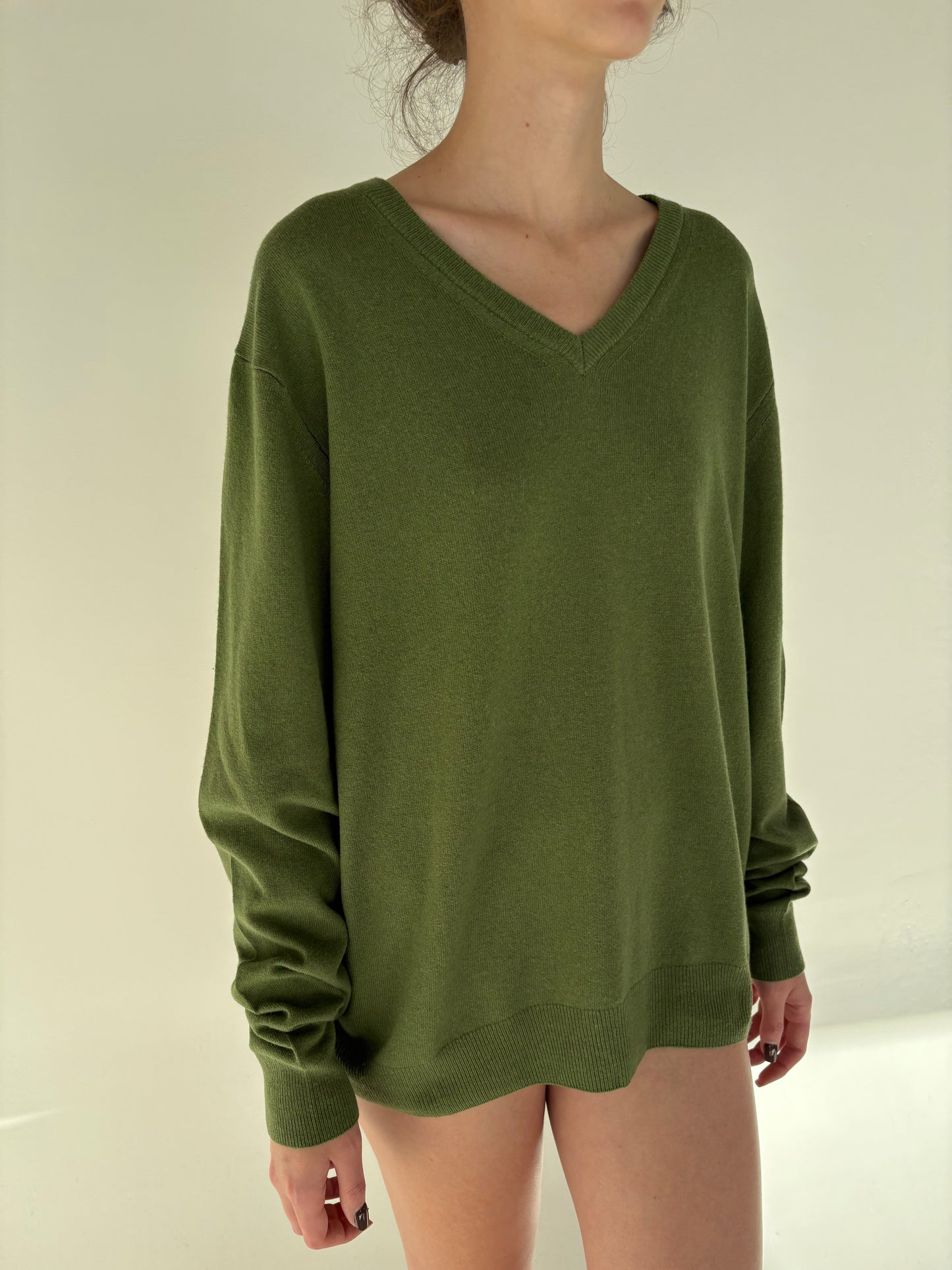 Pulover seaweed green din lana extrafina și cașmir