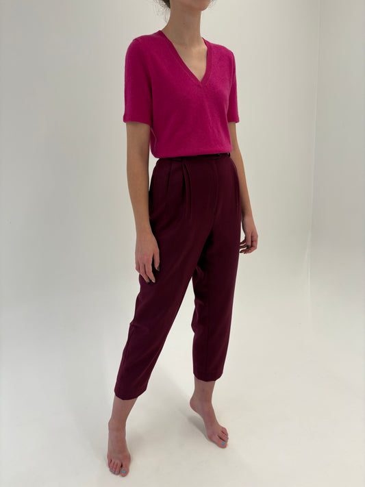 Pantaloni burgundy țigaretă din lana pura extrafina certificată