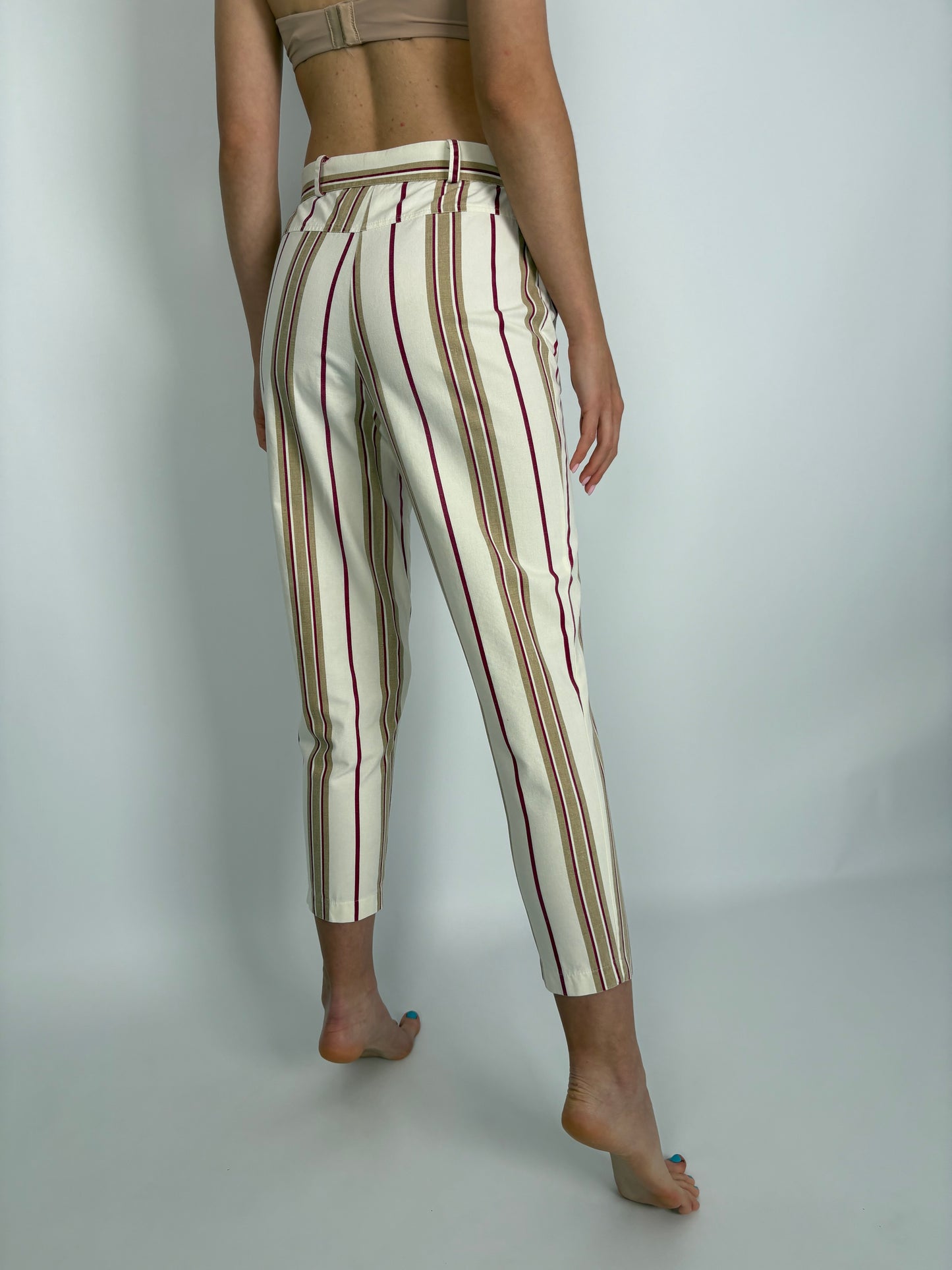 Pantaloni vintage petite cu talie ultra înaltă și dungi mom fit
