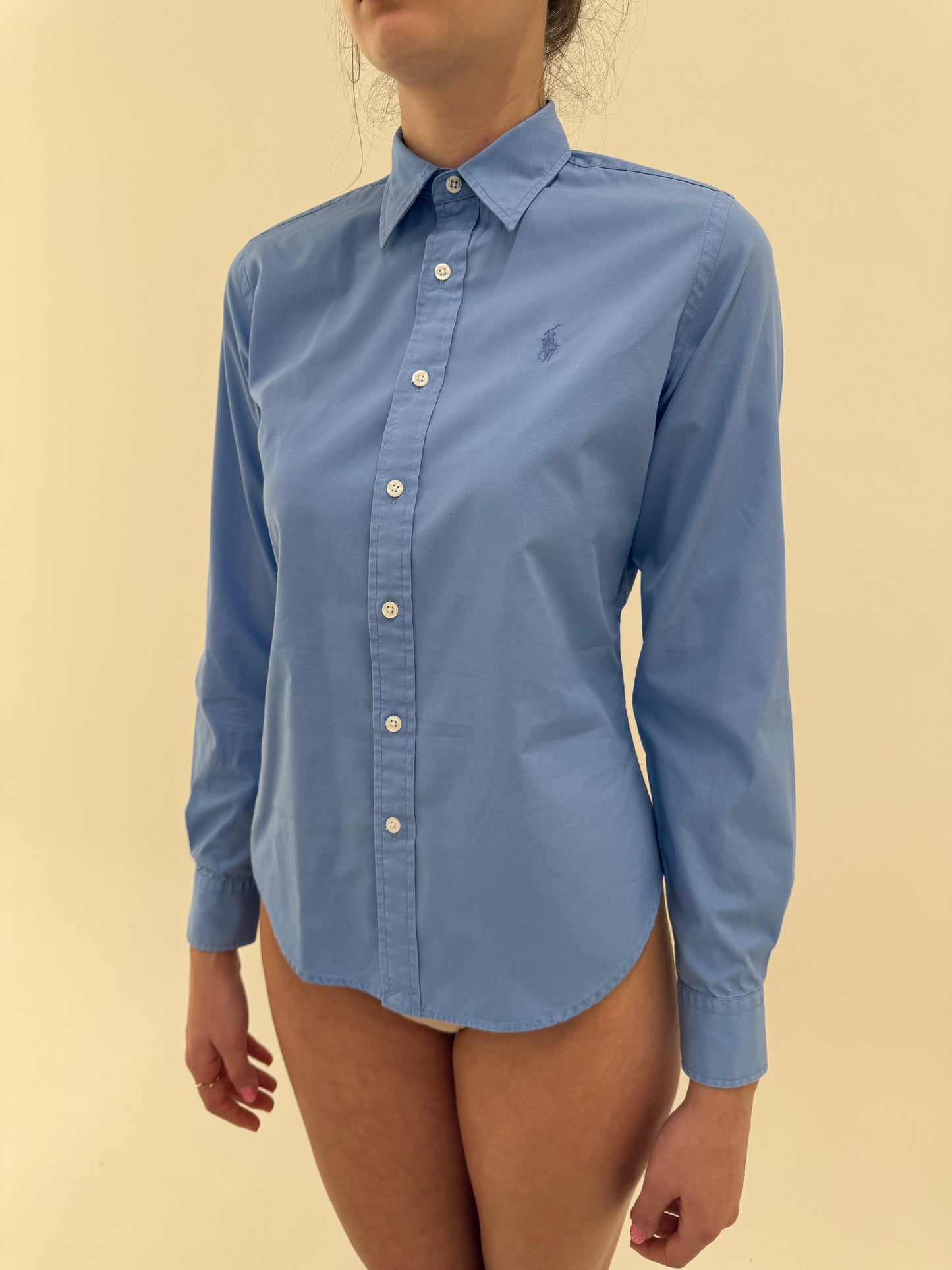 Cămașa baby blue Ralph Lauren baby blue din poplin plin de bumbac