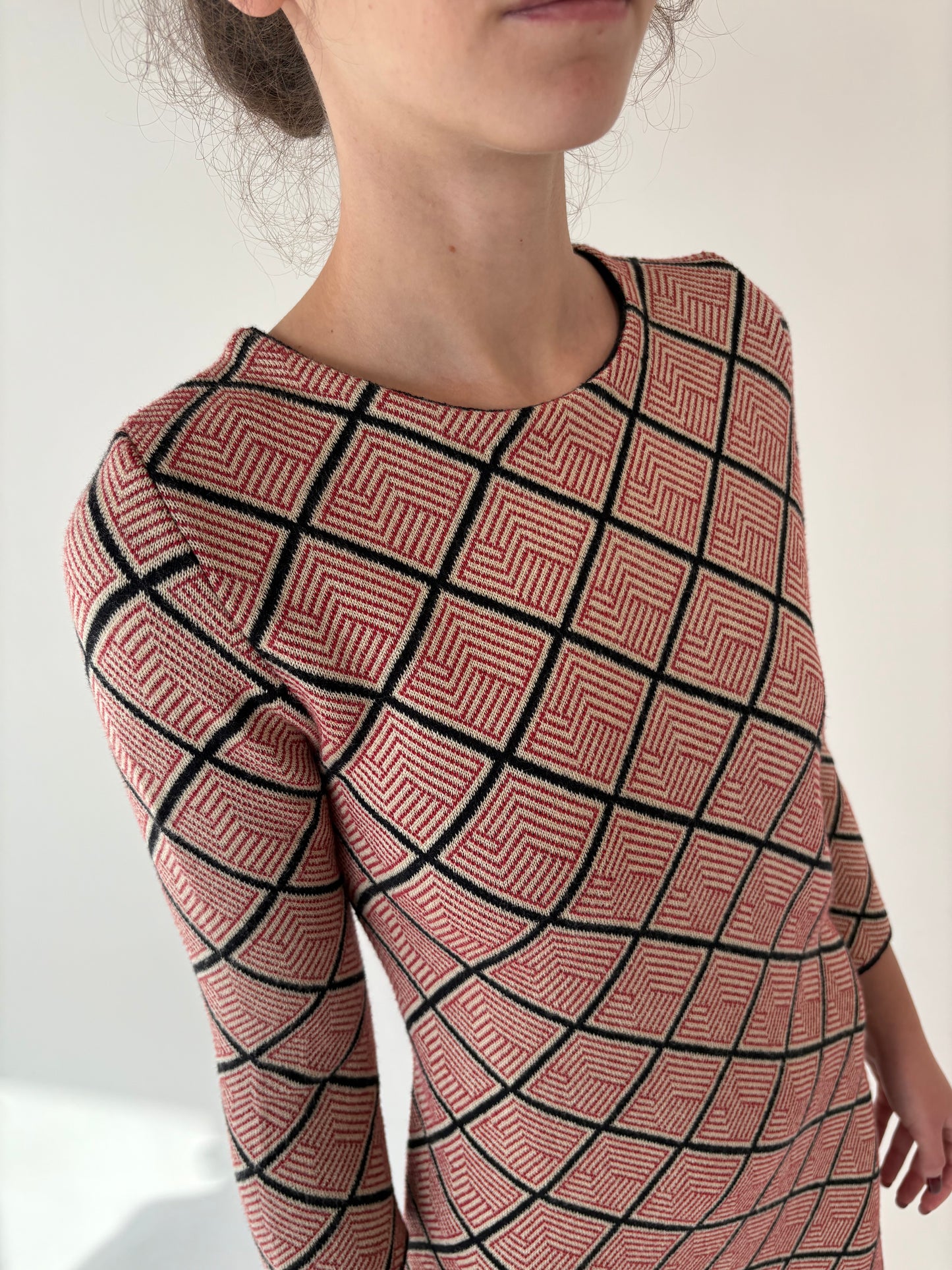 Rochie din jerse extrafin din mix de lana cu print în stil anii 70