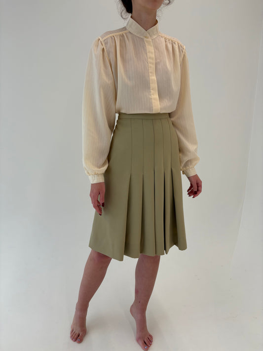 Fustă beige plisata din twill de lana pura extrafina