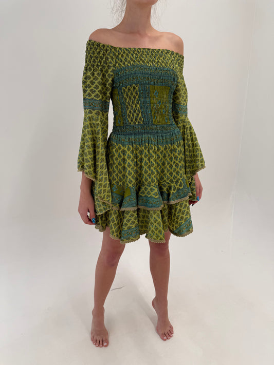 Rochie boho din 70% mătase naturală în nuanțe superbe cu mâneci evazate