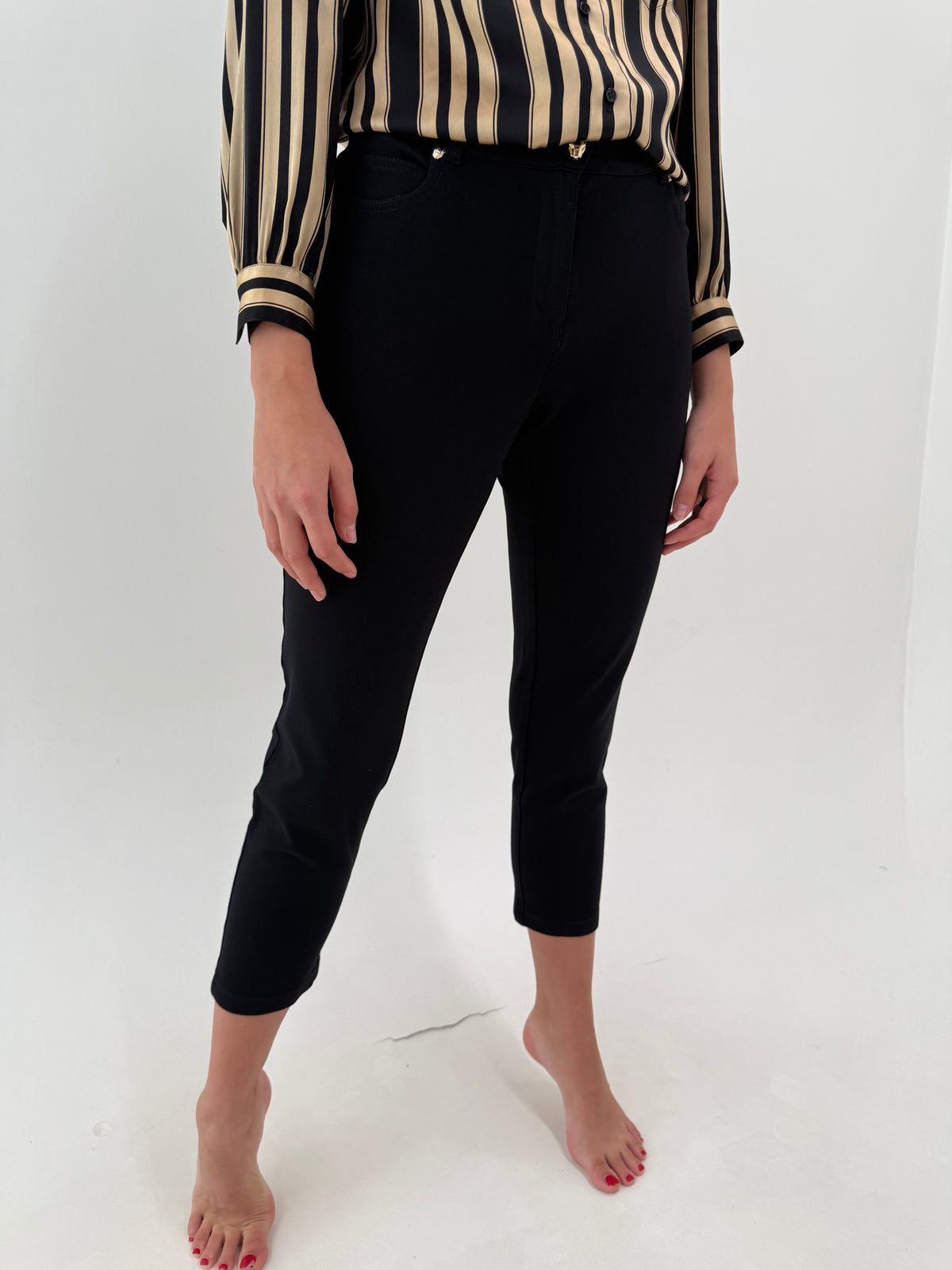 Pantaloni Cavalli negri petite din material plin ultra confort modelatori