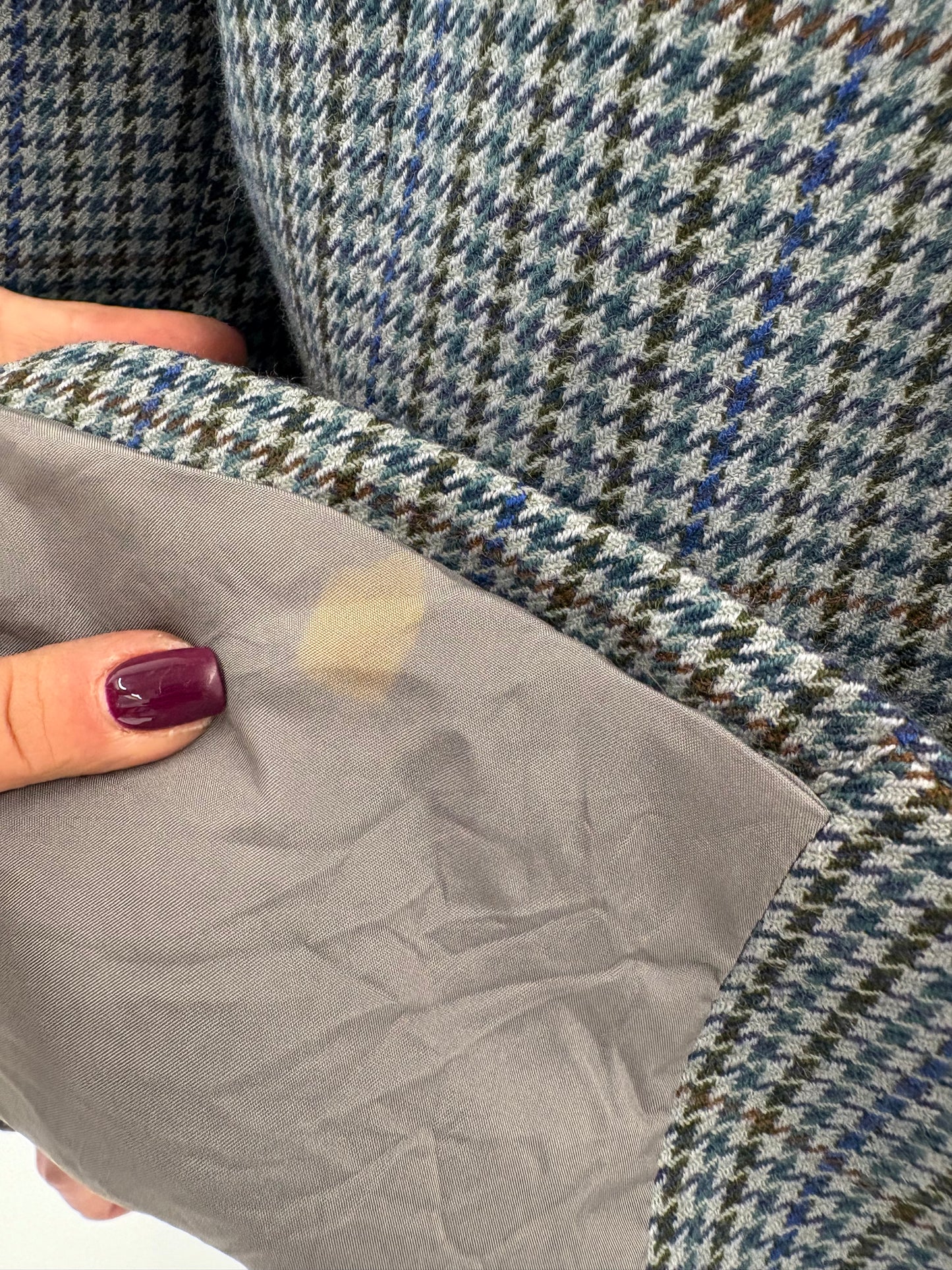 Sacou în carouri pied de coq Jeans blue din tweed moale de lana certificată