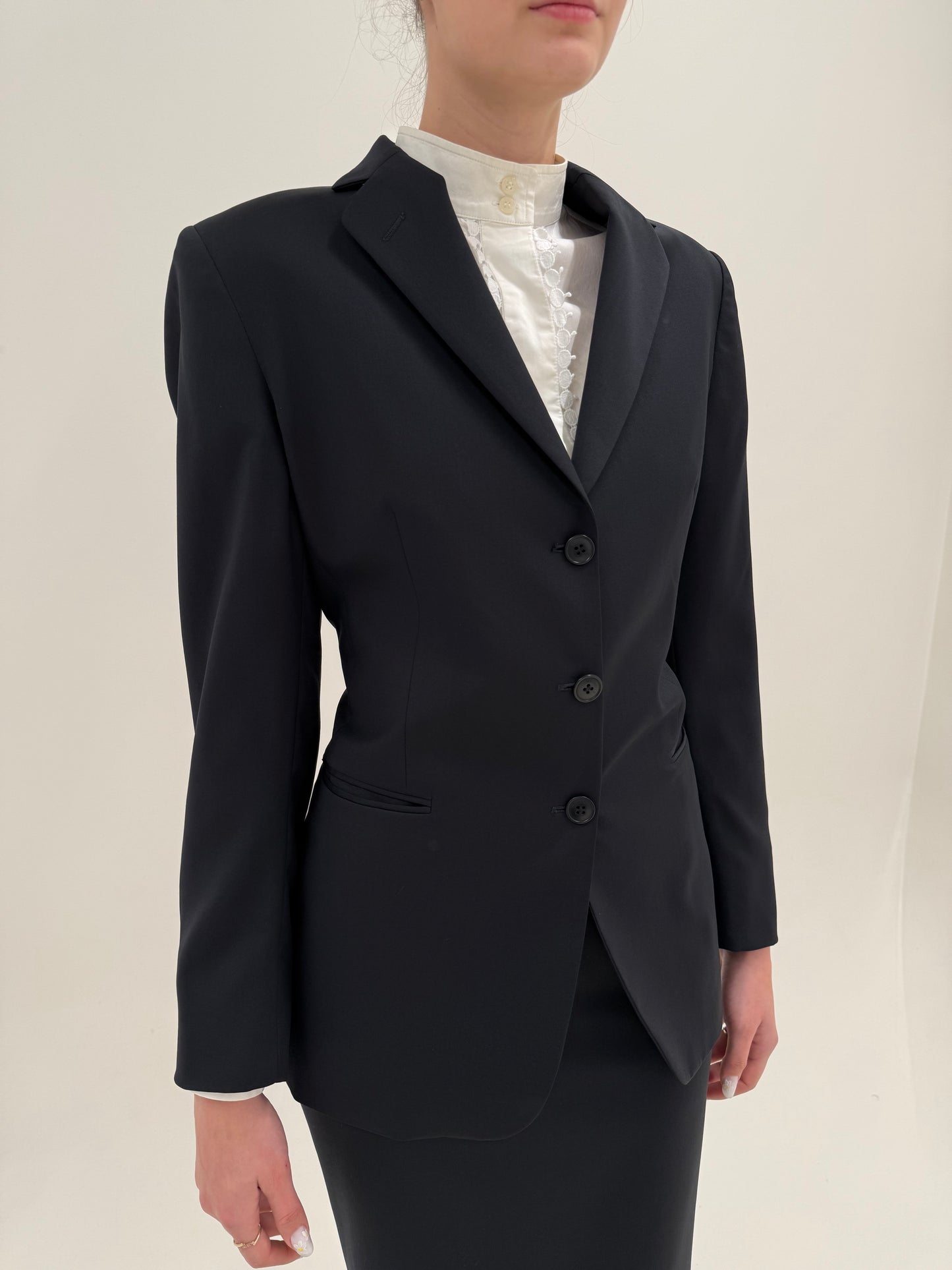Deux piece Burberry business clasic cu sacou cambrat și fustă creion Navy blue