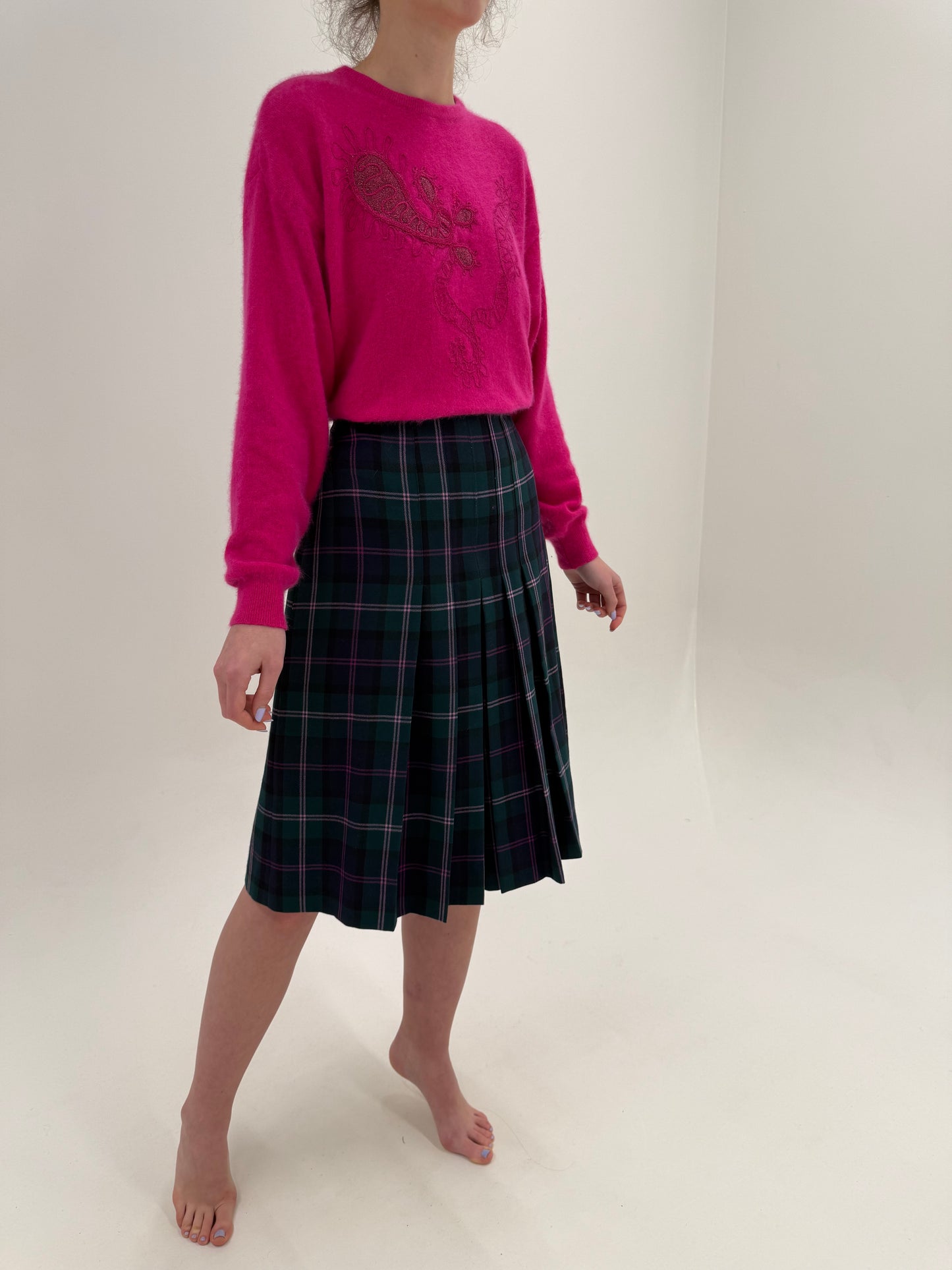 Fustă pantaloni din Tartan de lana cu talie ultra înaltă