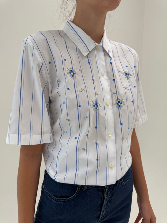 Cămașa vintage luxury Pierre Cardin în dungi fine cu broderie superbă delicată