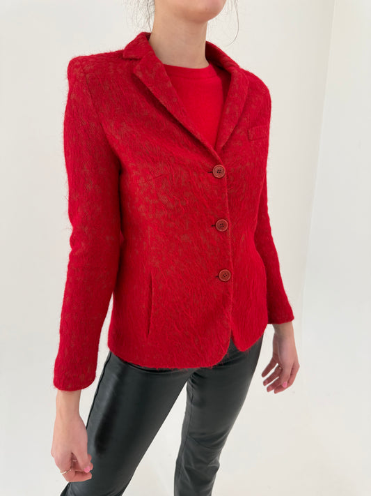 Sacou cambrat de brand ultra luxury AKRIS roșu superb din bumbac cu lana și alpaka