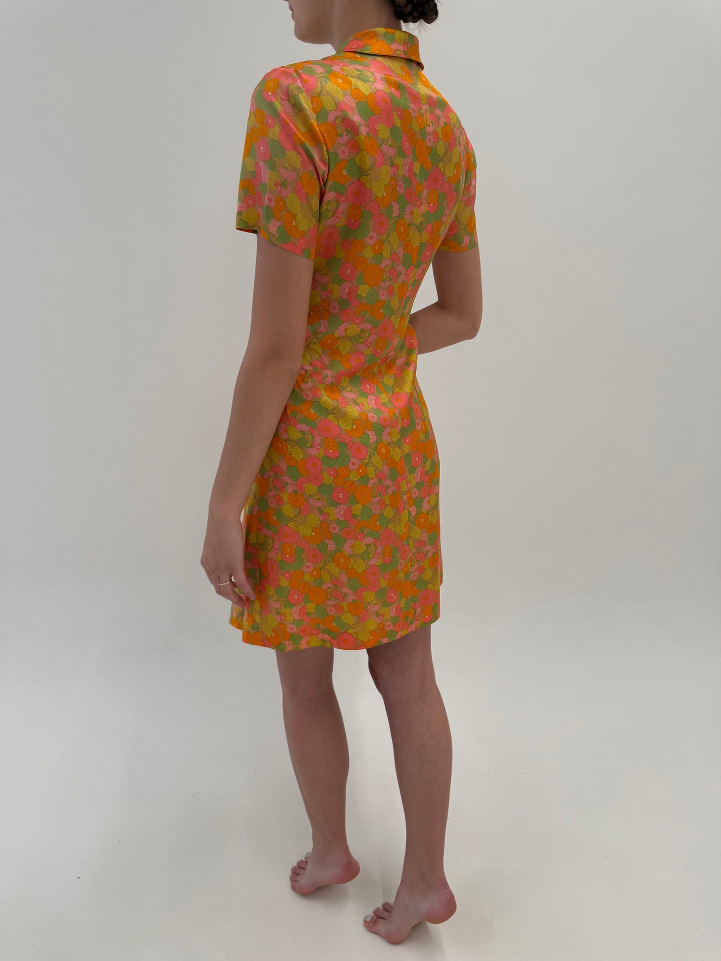 Rochie old vintage anii 60 în culori superbe din mix de mătase naturală