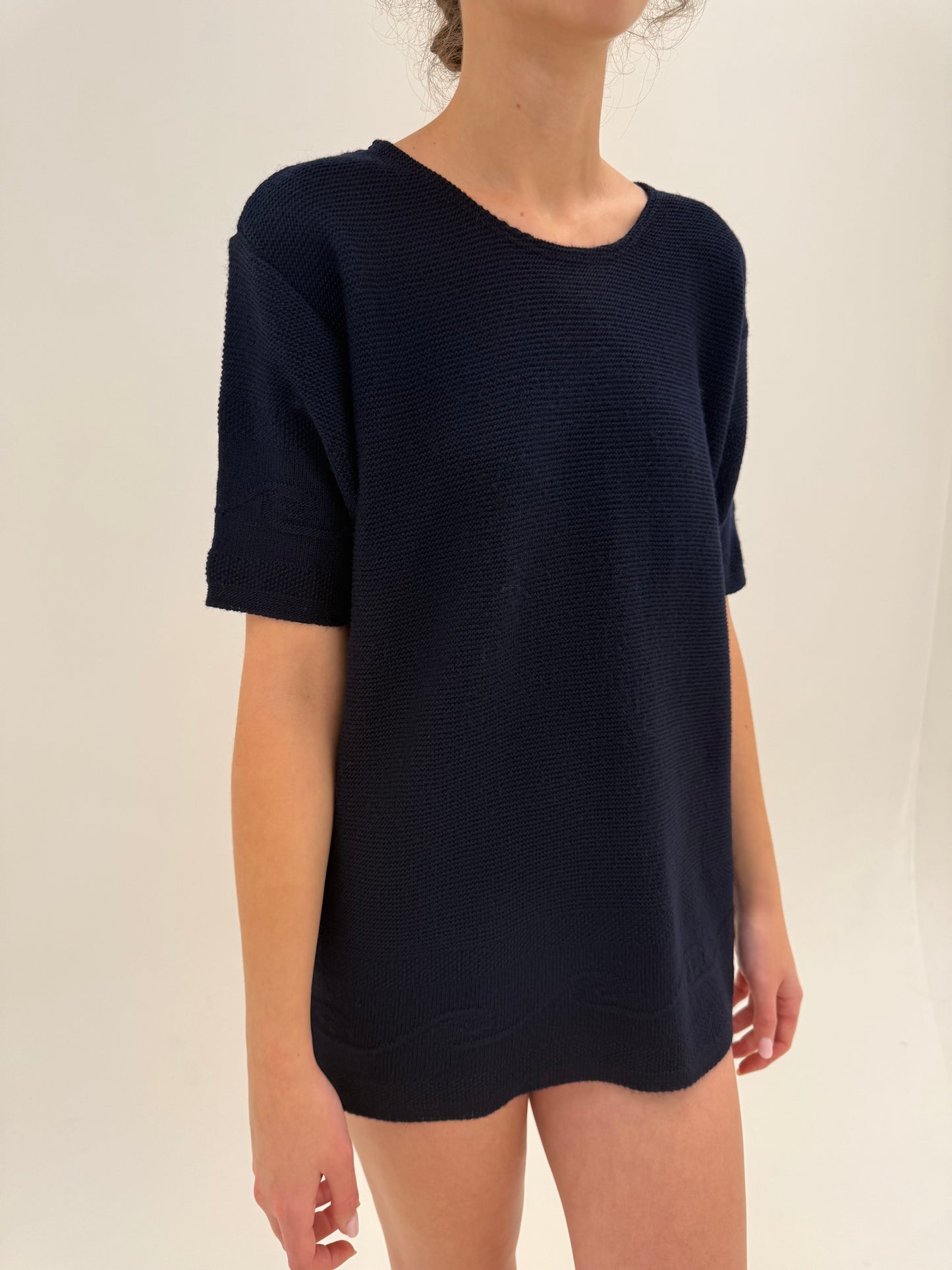 Top din lana extrafina plină și elastan Navy blue