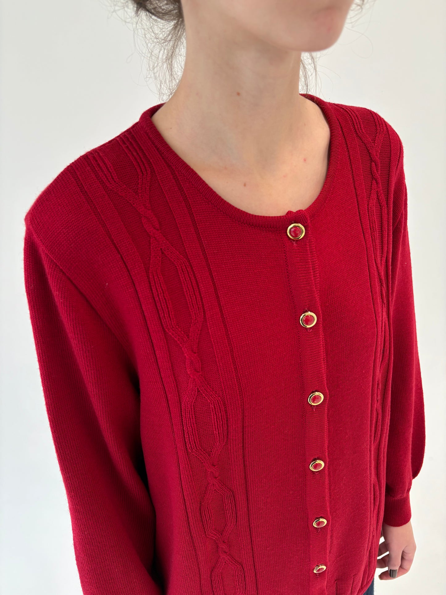 Cardigan cherry red italian de gramaj mare din lana merino extrafina