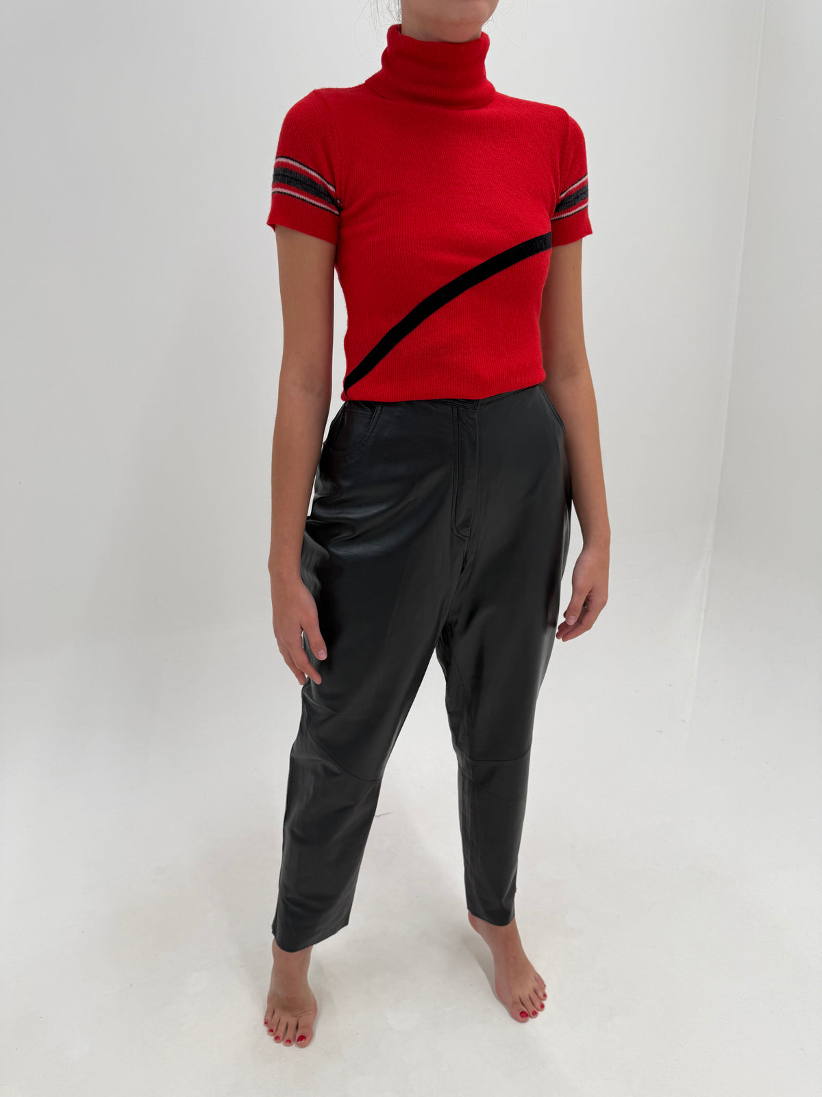 Pantaloni tall din piele naturală extrem de moale de brand premium vintage