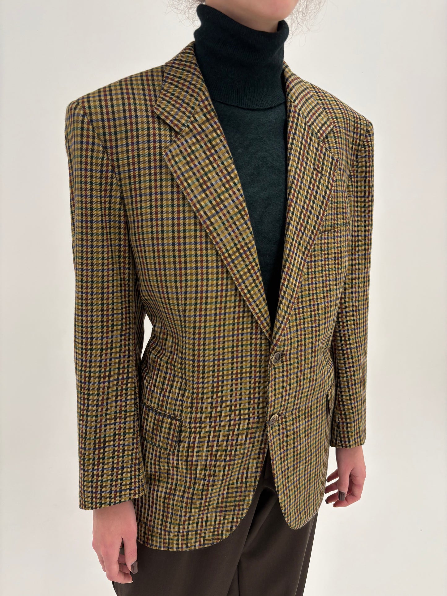 Sacou couture camel italian din stofă 100% cașmir în carouri