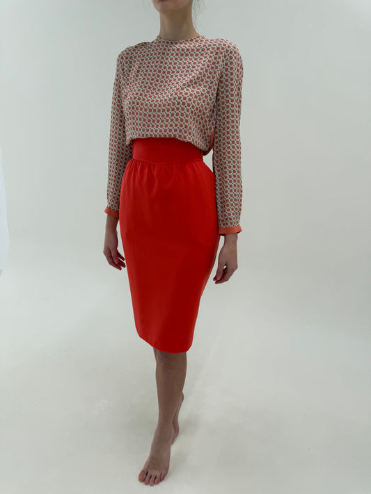 Fustă Escada coral red cu talie ultra marcată extrem de înaltă și buzunare