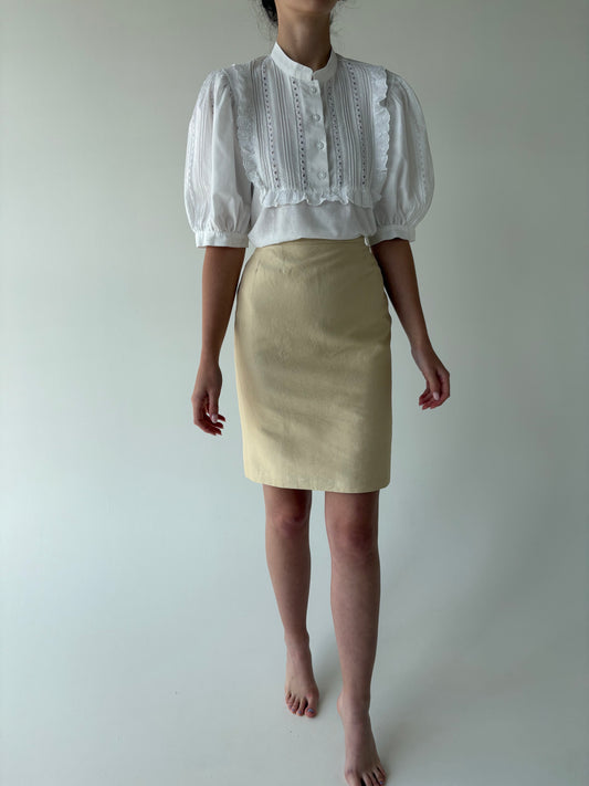 Fustă Max Mara light nude din mătase naturală și bumbac