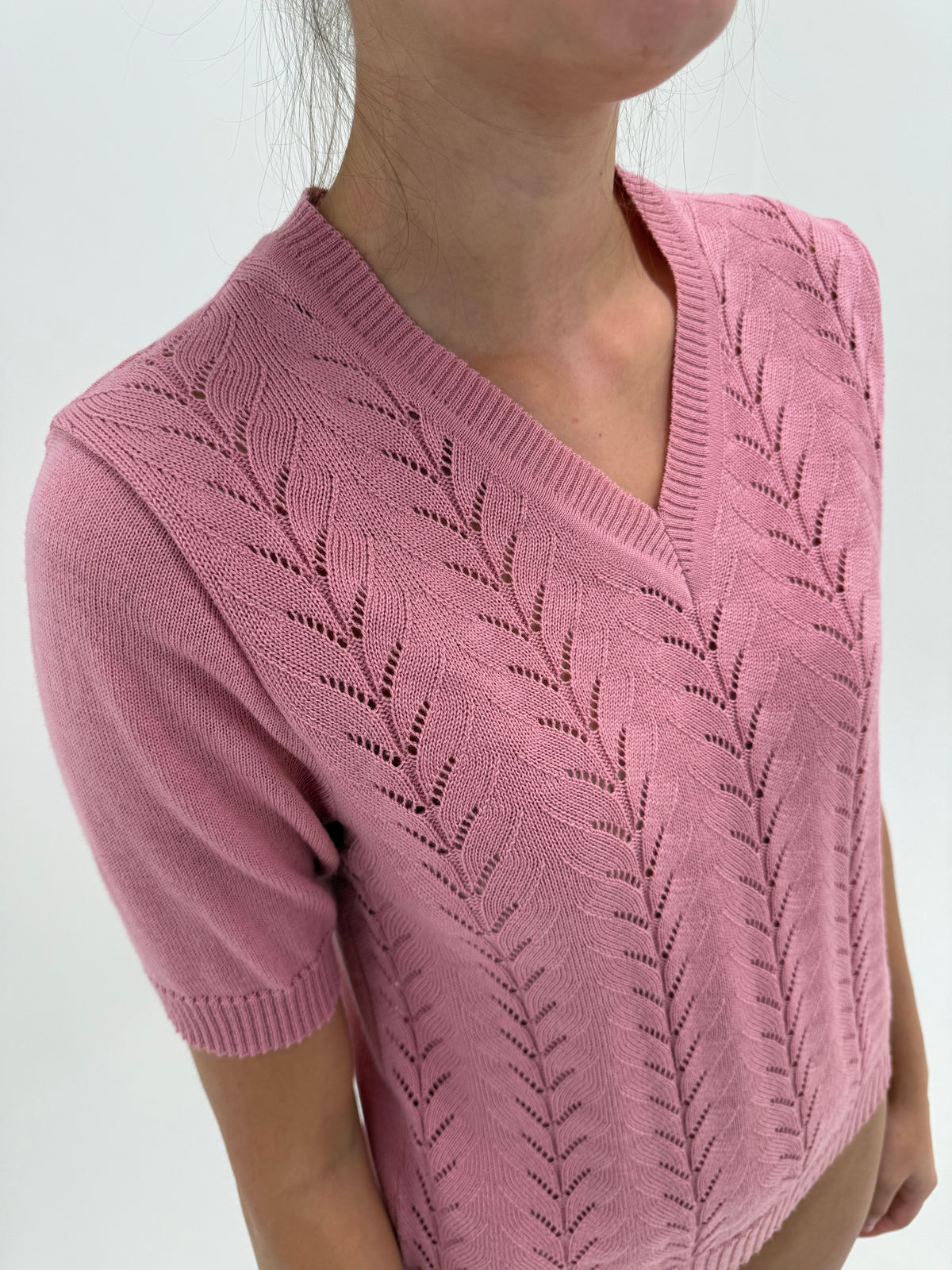 Top vintage dusty pink din mix de lana extrafina în anchior