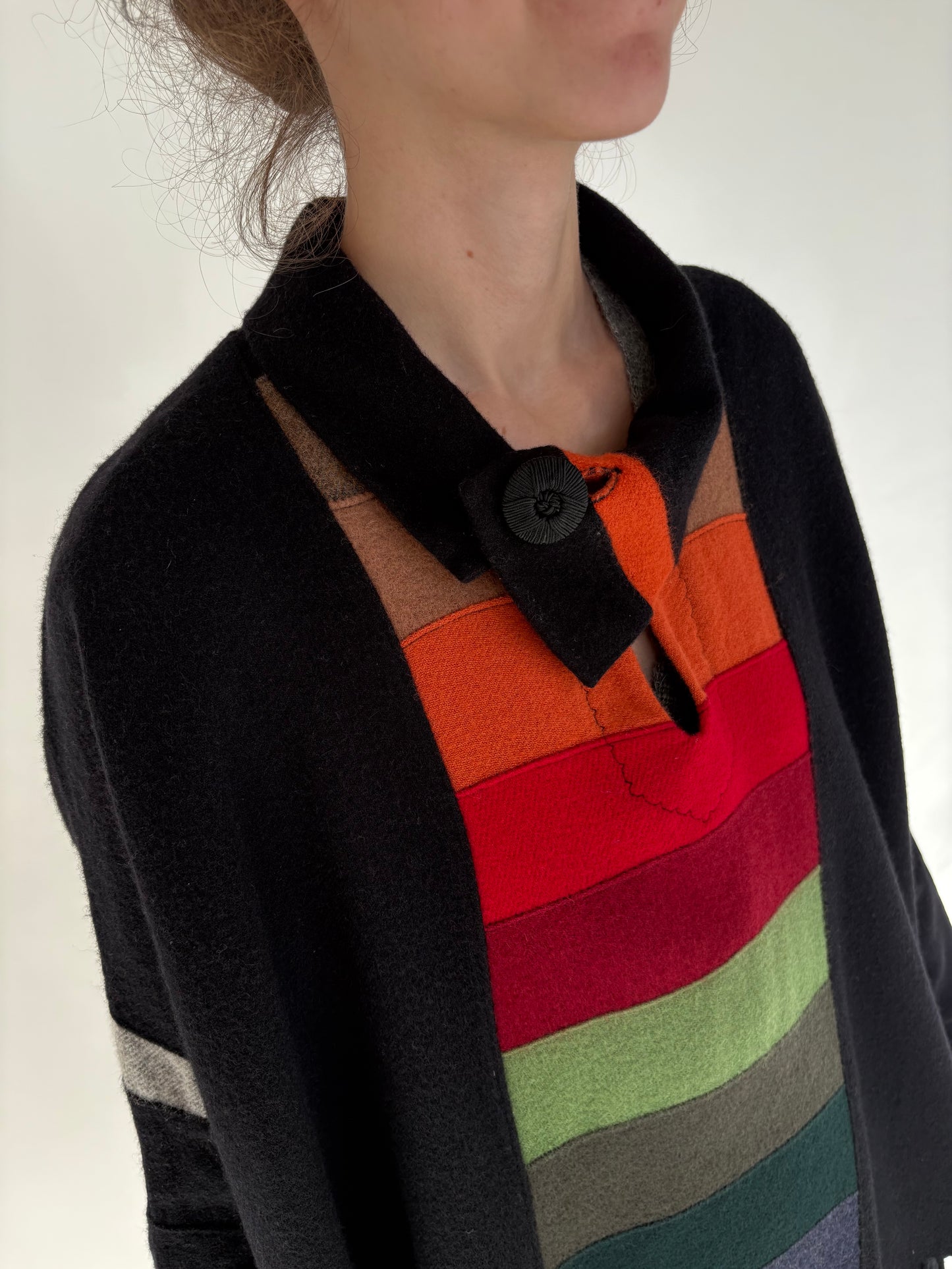 Sacou tip capa colorblock din stofă de lana extafina